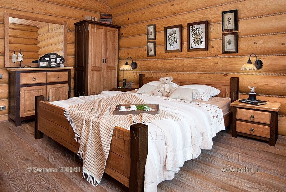 Дизайн спальни из дерева в частном доме
