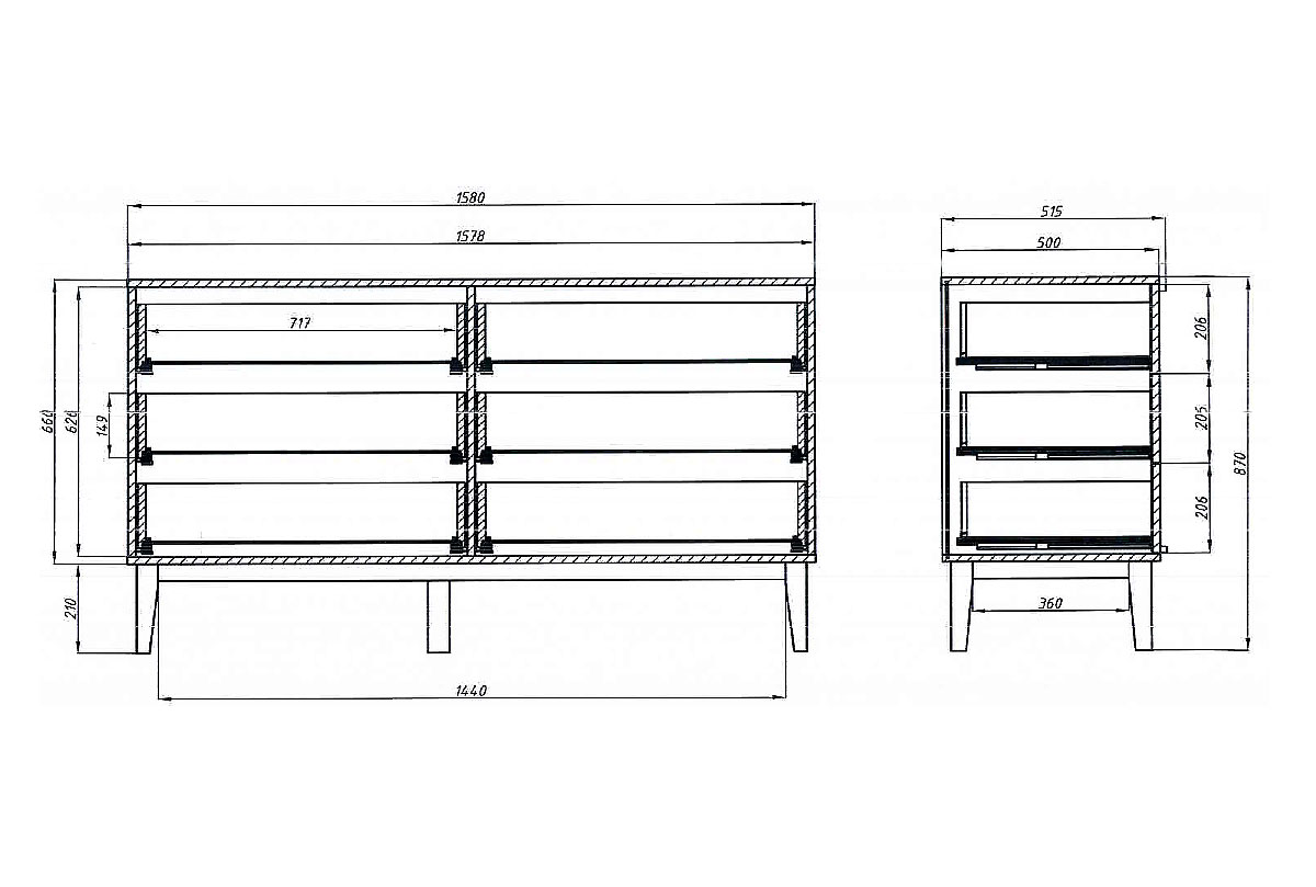 Схема комода с выдвижными ящиками